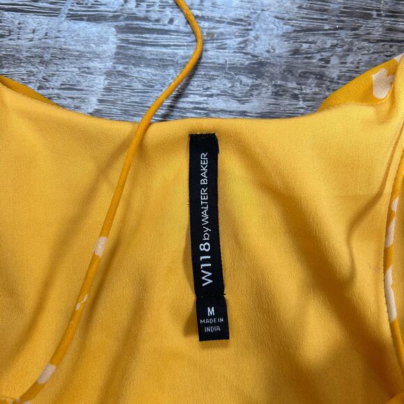 W118 by Walter Baker Yellow Midi Dress Layered Sheer Flutter M - Picture 7 of 7